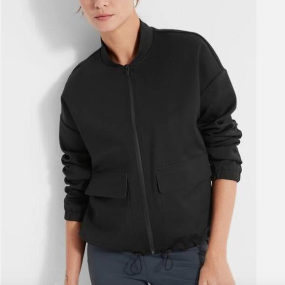 Banana Republic Standard Neoprene Bomber Scuba Jacket Black Medium - Picture 10 of 10